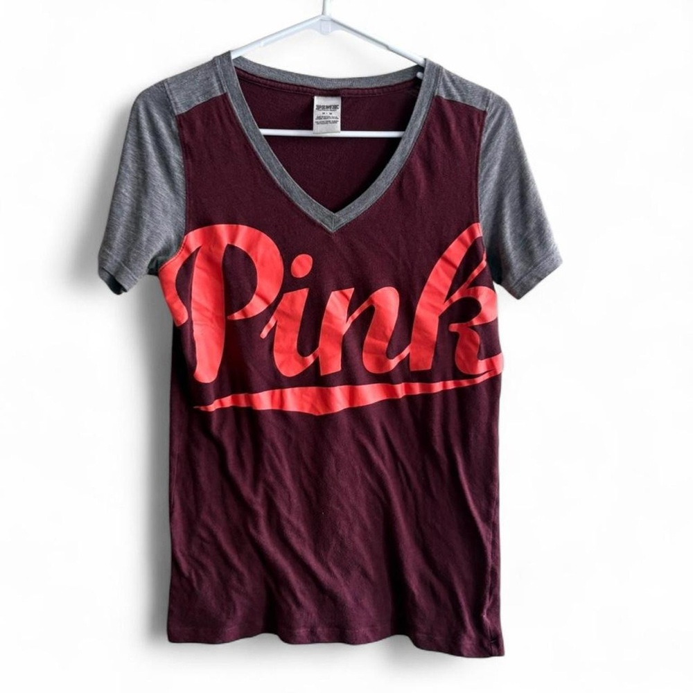 PINK Victoria's Secret Maroon and Gray Tee